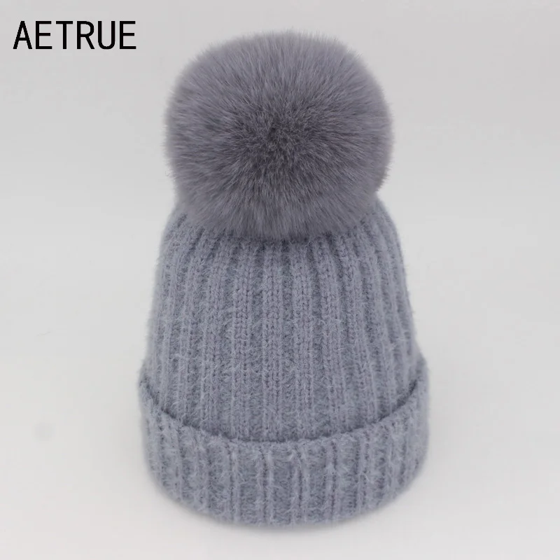 

AETRUE Women Knitted Hat Skullies Beanies Winter Hats For Women Ladies Girl Caps Fur Pom Pom Bonnet Warm Thick Female Beanie Hat