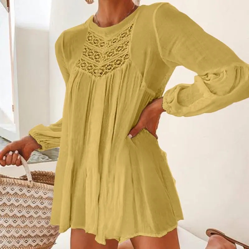Celmia blusa feminina patchwork, túnica, renda, manga