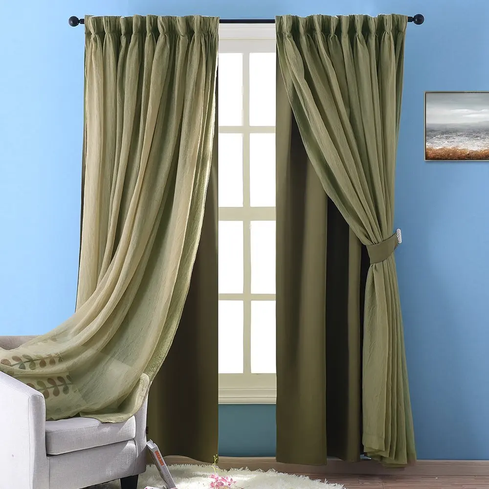 NICETOWN занавес на заднюю панель, раздавленная прозрачная сморщенная вуаль с затемненными занавесками, затемнение комнаты для гостиной, спальни, 1 панель - Цвет: Olive