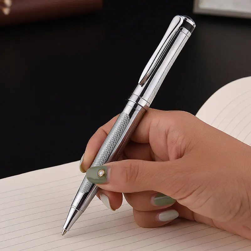 Высококачественная металлическая ручка, модная, розовое золото, деловая ручка, серая, для офиса, встречи, шариковая ручка для школы, студента, серебряная, канцелярские принадлежности