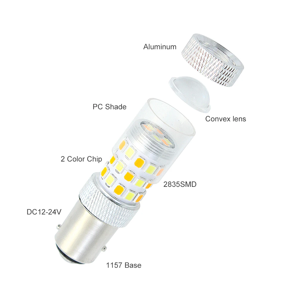 1 шт., 12 В, 24 В, белый янтарь, двойной цвет, светодиодный светильник для автомобиля, поворотные огни, 3157, 7443, 1157, 42 SMD 2835, светодиодный автомобильный DRL фары, противотуманные фары