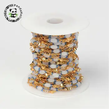 

Handmade Glass Beaded Chains, with Seed Beads and Golden Plated Brass Findings, Lead Free & Nickel Free & Cadmium Free,