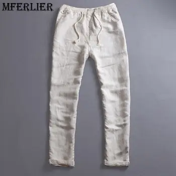 

MFERLIER Summer Spring Pants men Cotton linen Elastic Waist men pant Size M-3XL 4 Colors