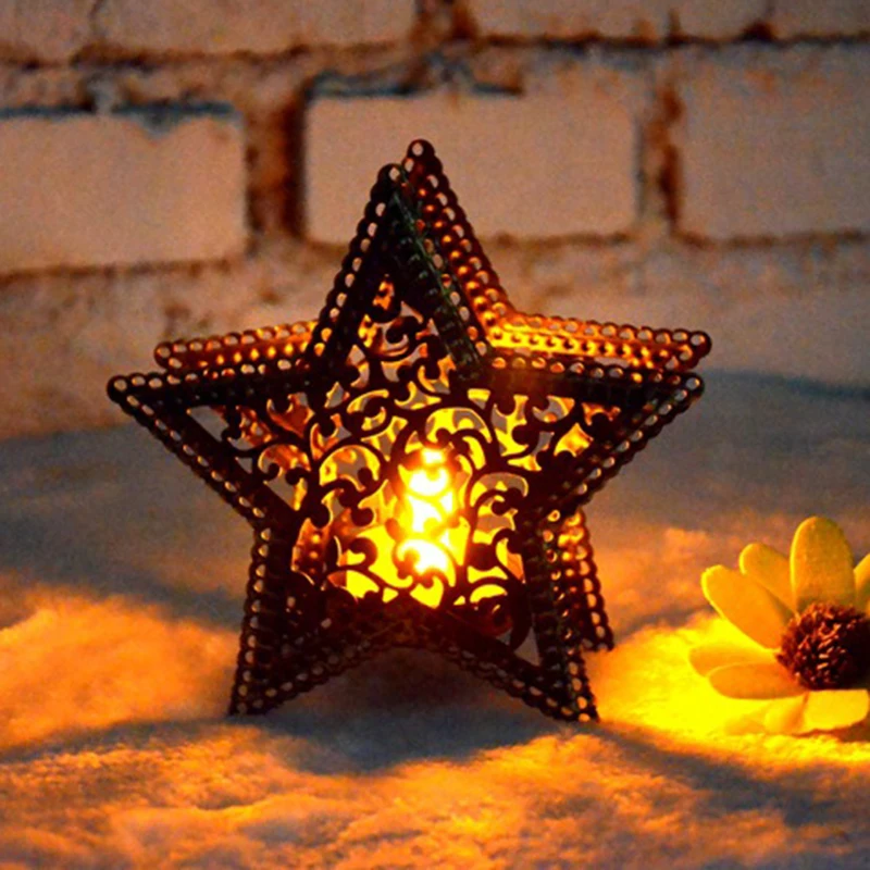 Рождественский Декор, морокканский подсвечник, свечи, пятиконечная звезда, красочный подсвечник, светильник для украшения дома, магазина, бара