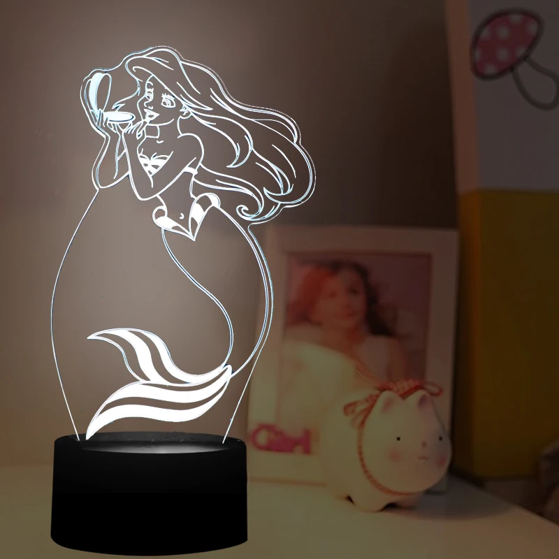 

Lovely Mermaid Princess 3D Effect Lights LED Table Lamp for Children Girl Gift