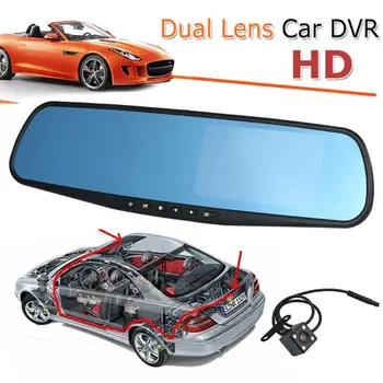 

4.3 inch Car Camera Full HD 1080P Auto Parking DVR Car Rearview Dash Cam Dual Lens Wide Angle Car Mirror Video Recorder Dash Cam