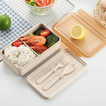 

Goldbaking Bento Lunch Box Spoon and Fork set Biological Degradable Lunchbox Health Food Container 1000ML