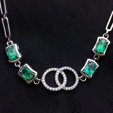 Натуральный зеленый изумруд двойной петлей браслет из натурального драгоценного камня S925 серебро модный элегантный круглый носок женские вечерние ювелирные украшения