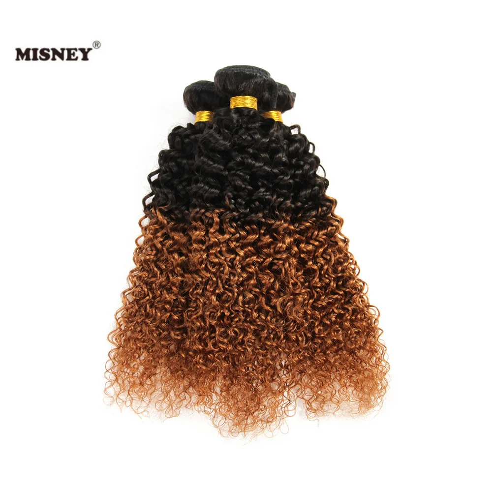 Misney Non Remy Jerry Curl два тона Омбре T1B/30 человеческие волосы 4 пучка натуральные волосы производства Бразилии плетение человеческих волос наращивание