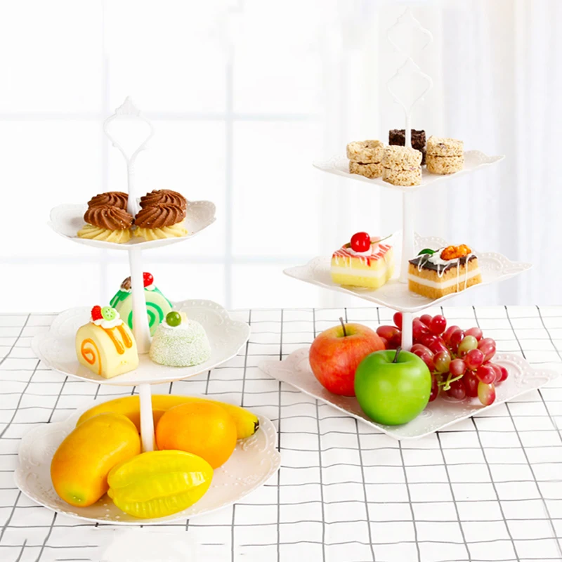 3 Tier Cake Stand Embossed Tray Three Layer Decor Cupcake Wedding Birthday Party Afternoon Tea Cake Stand Food Plate