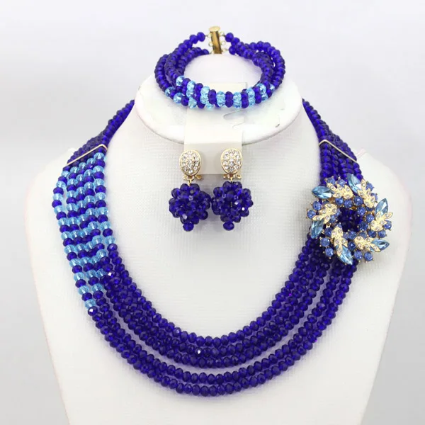 Splendid 5 Layers Royal Blue&Gold Costume Jewelry Set Best Sale
