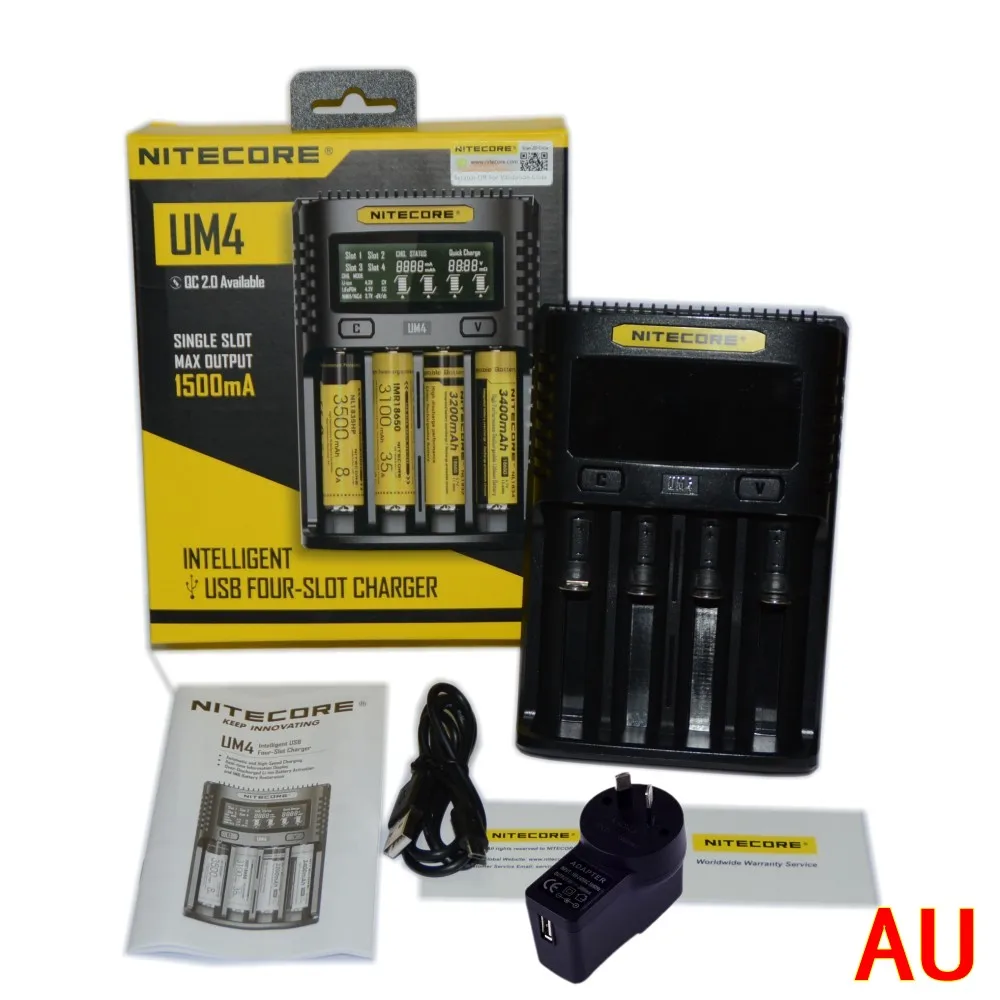 NITECOR UM4 UM2 C4 VC4 LCD Смарт зарядное устройство для Li-ion/IMR/INR/ICR/LiFePO4 18650 14500 26650 AA 3,7 1,2 V 1,5 V батареи D4 - Цвет: UM4 add USB power