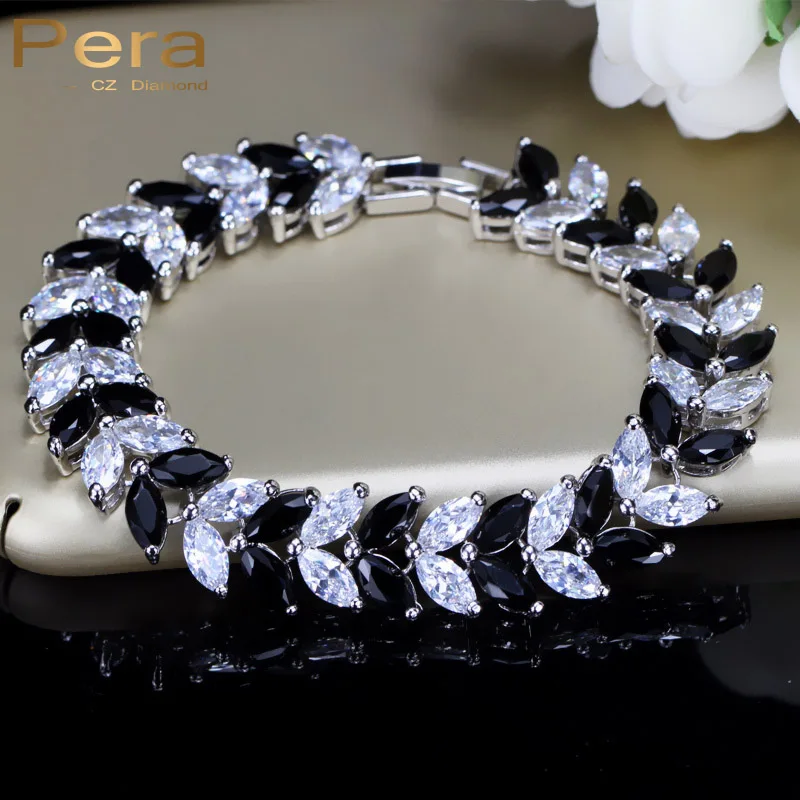 

Pera Romantic White And Black Cubic Zirconia 925 Sterling Silver Russian Women Bracelets Bangles For Wedding Party Jewelry B024