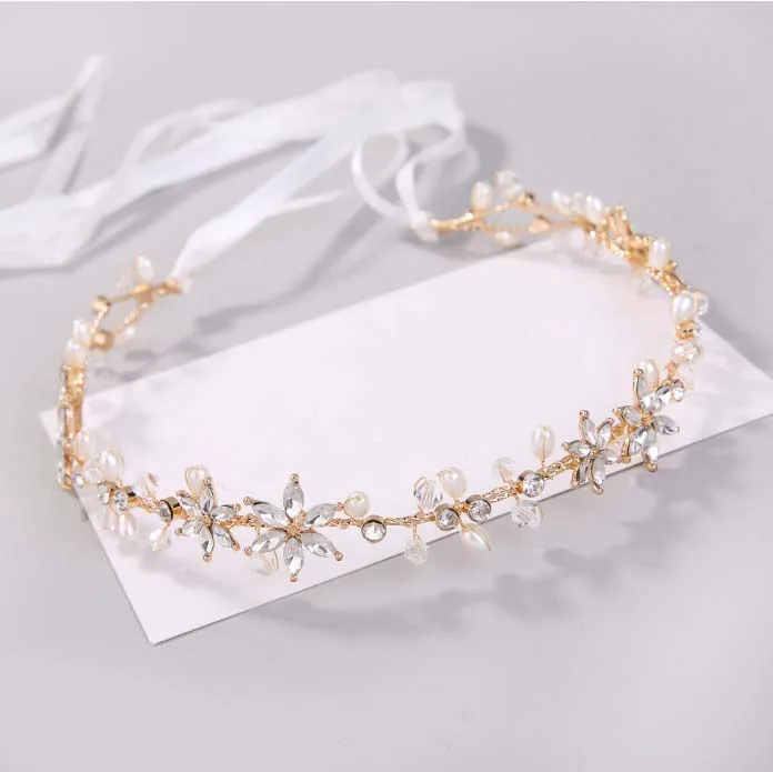 

Wedding Prom Handmade Gold Silver Hairbands Brides Korean Soft Rhinestone Tiara Headwear Crystal Hair Jewelry Hair Accessories