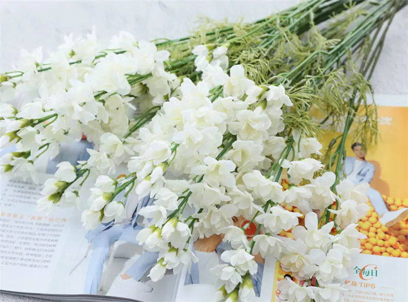 Искусственный цветок гладиолуса белый осенний фиолетовый шелк Орхидея Декор дома стол свадебный цветок расположение вечерние события поставка - Цвет: White
