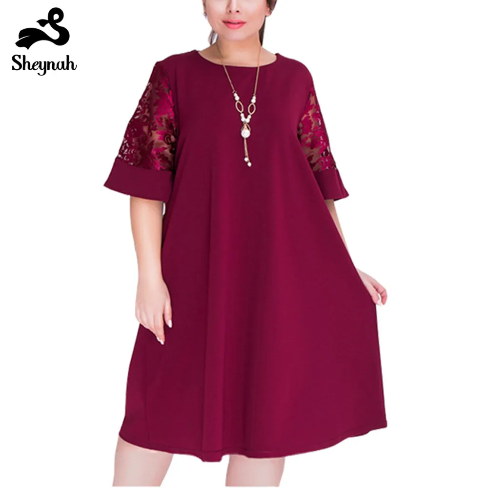 

Woman 5XL 6XL Plus Size Dress Large Big Size Office Ladies Fashion Elegant Loose Dresses Lace Spliced Hollow Out Party Vestidos
