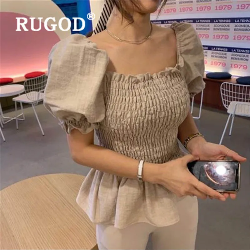 RUGOD женские рубашки с пышными рукавами корейские белые блузки оборками