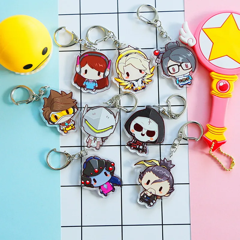 12 type Game Overwatch Keyring Cute DVA Mei Genji Tracer McCree Reaper