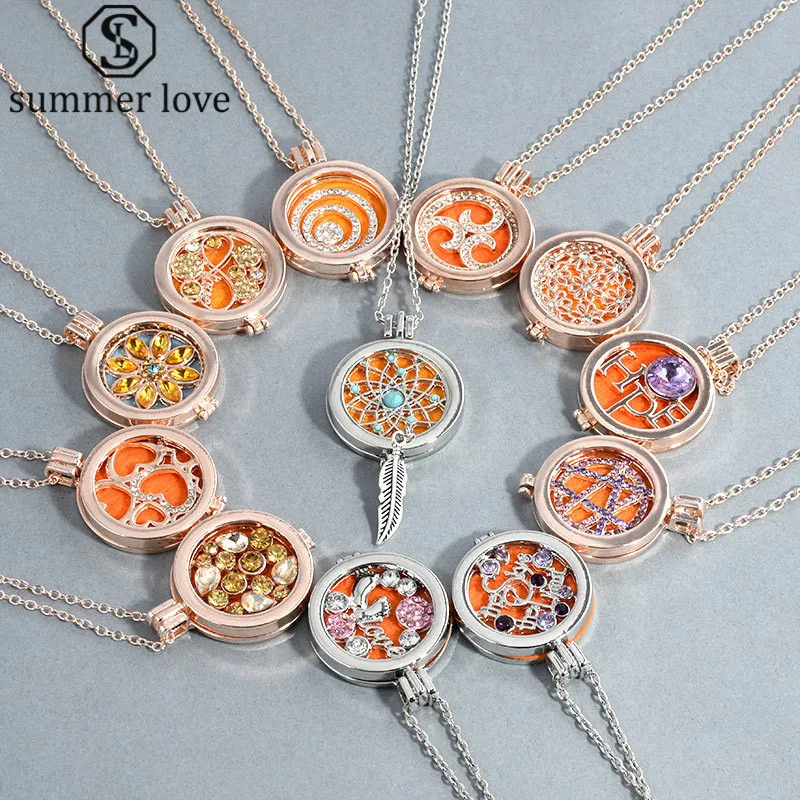 

Hollow Vintage Feather Dream Catcher Necklaces Women Aromatherapy Diffuser Pendant Necklace Essential Oil Jewelry Girls Gift