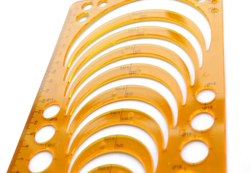 XRHYY Set of 2 Plastic orange color Circle Radius Arc Master Stencil Circle Geometric Drawing Measuring Template Stencil Ruler