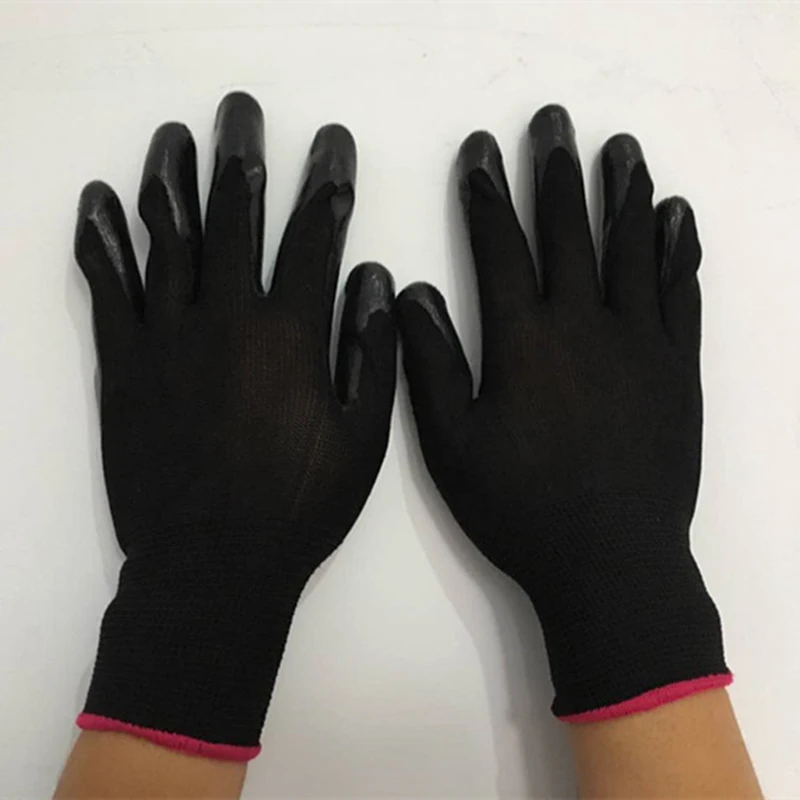

13-pin industrial nitrile woven black work safety gloves heat-resistant non-slip gloves heat-resistant anti-skid oil