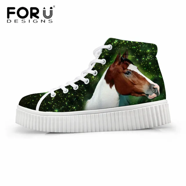 FORUDESIGNS Horse Print High Top Women Casual Boots Shoes Female Boots