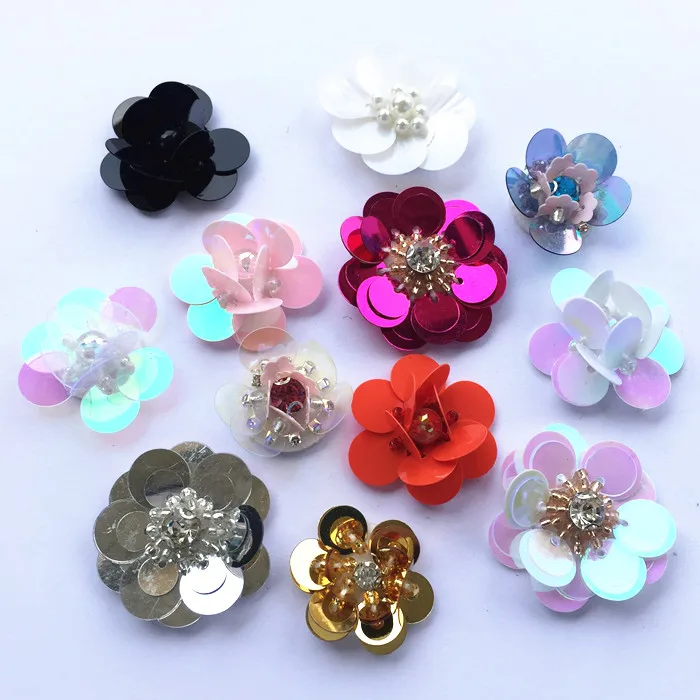 

10Pcs/Lot Beaded applique sequin small flower lace patch sew embroidered sweater shoes dress clothes fabric decoration patch