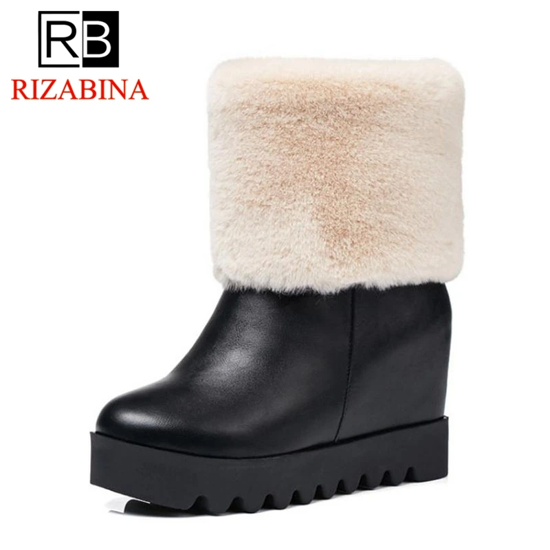 RIZABINA Concise Winter Women Ankle Boots Warm Plush Inside Heel Round Toe Shoes Solid Color Slip On Footwear Size 31-43 | Обувь