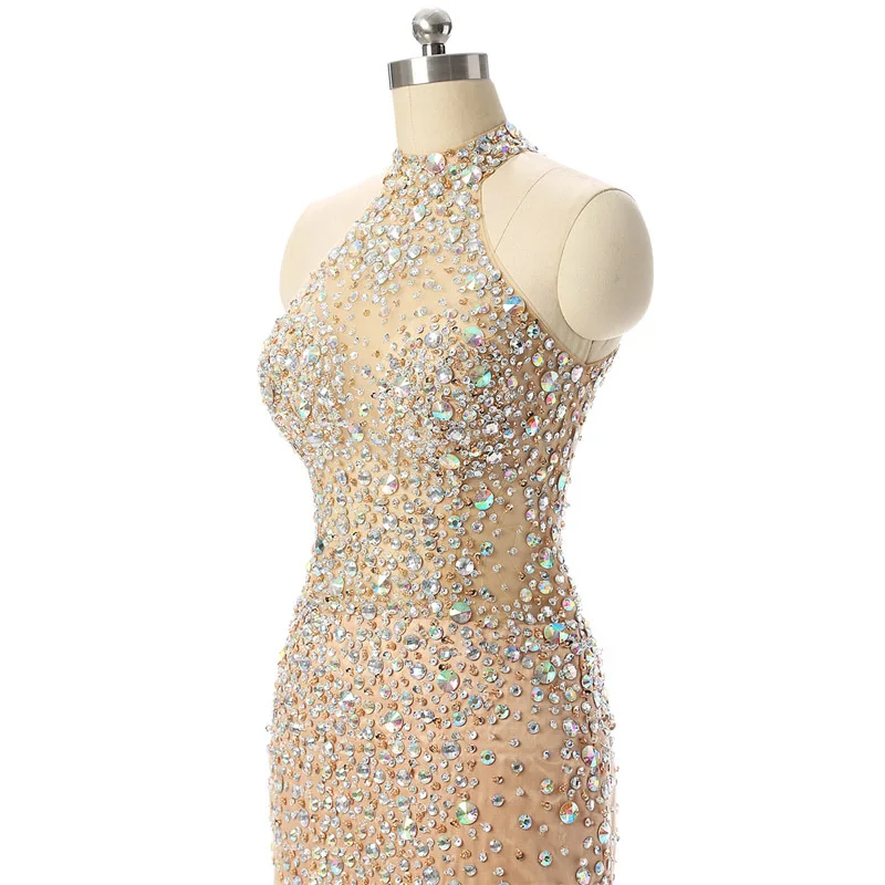 Новое поступление Высокая Шея Иллюзия сексуальное вечернее платье 2019 бисером кристаллы Vestidos de festa Кафтан Вечернее платье плюс размер