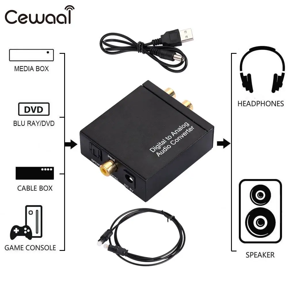 

Audio Adapter for Apple Tv Metal Premium Spdif Adaptor Digital Optical Fiber for Tv Box Balck Coaxial Analog Audio Converter