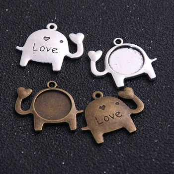 

8pcs/lot Elephant Style Metal Alloy Round Cabochon Settings 14mm Antique Bronze Cabochon Pendant Settings 7B1153