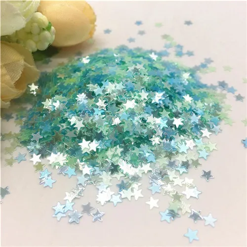 Разноцветные вышивка «звёздочки» или «бриллианты» с вышивкой в 3 мм ультратонкий с блестками ПВХ свободного кроя с блестками и пайетками для ухода за ногтями Маникюрный Свадебный декор конфетти 10/20g - Цвет: Star blue green