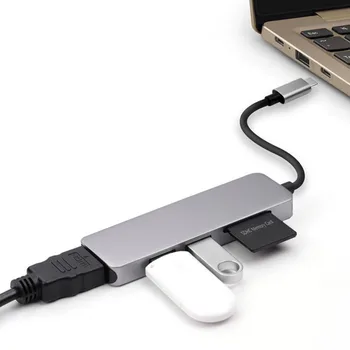 

5 in 1 Aluminium Type-C USB Hub With 2*USB3.0 HUB+HDMI+SD TF Card Reader Adapter Wire Multi-function PC Accessoris