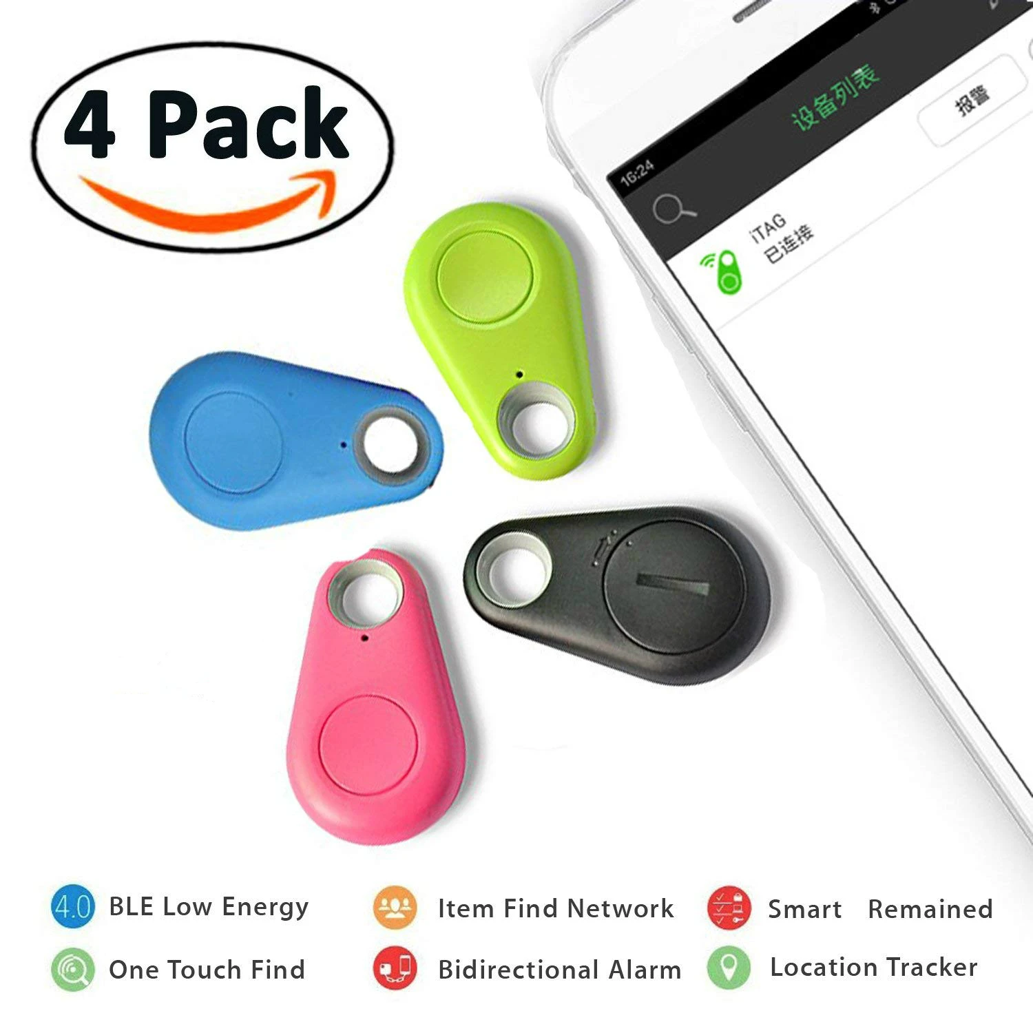 7 White+Green+Black+Pink+Blue+Yellow+Purple Tracker Smart Finder Locator Phone Alarm Anti Lost Selfie Shutter Wireless Tracking Device GPS Tracking Collar for Kids Pets Key Wallet Dog Cat Bag Car 