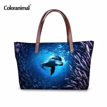 

Coloranimal 3D Ocean Dolphin Shark Printing Women Handbags Large Capacity Lady Shopping Tote Bags Girls Customized Shoulder Bags