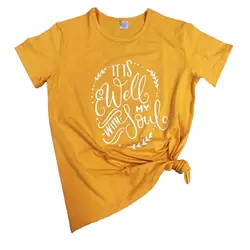 Стильная футболка Belief Coll, топ, модная одежда, летний христианский лозунг, подарок Харадзюку, желтая футболка, это хорошо с моей душой