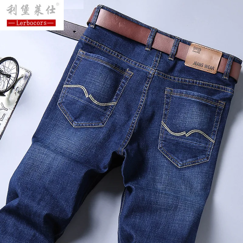 Men's Jeans Classic Direct Stretch Dark Blue Business Casual Denim Pants Slim Scratched Long Trousers Gentleman Cowboys 38