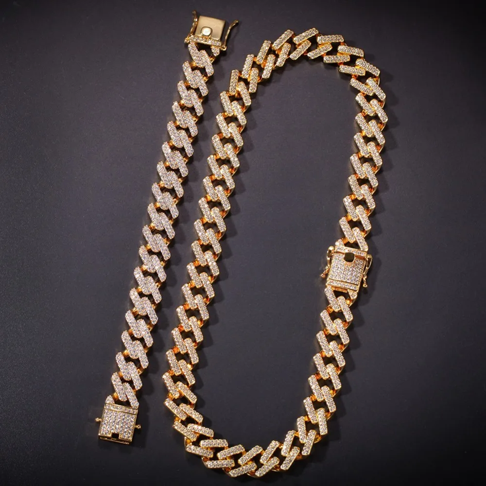 

14mm Cuban Link Jewelry Set Ice Cross Shaped Zirconia Necklace and Bracelet Men's and Women's Golden Hip Hop Jewelry Shipping
