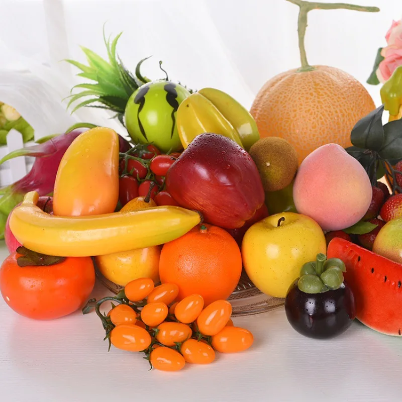 

Plastic Artificial Fruits Peach Pomegranate Grapes Lemon Strawberry Banana Photography Props Fake Fruits Wedding Home Decoration