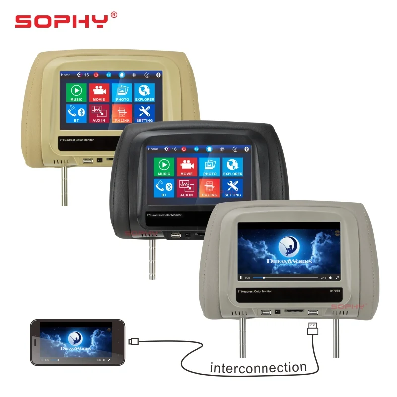 

7 inches TFT LED Touch Screen MP5 Player Universal Car Headrest Monitor AV USB SD Bluetooth FM IR Built-in Speakers SH7068-MP5