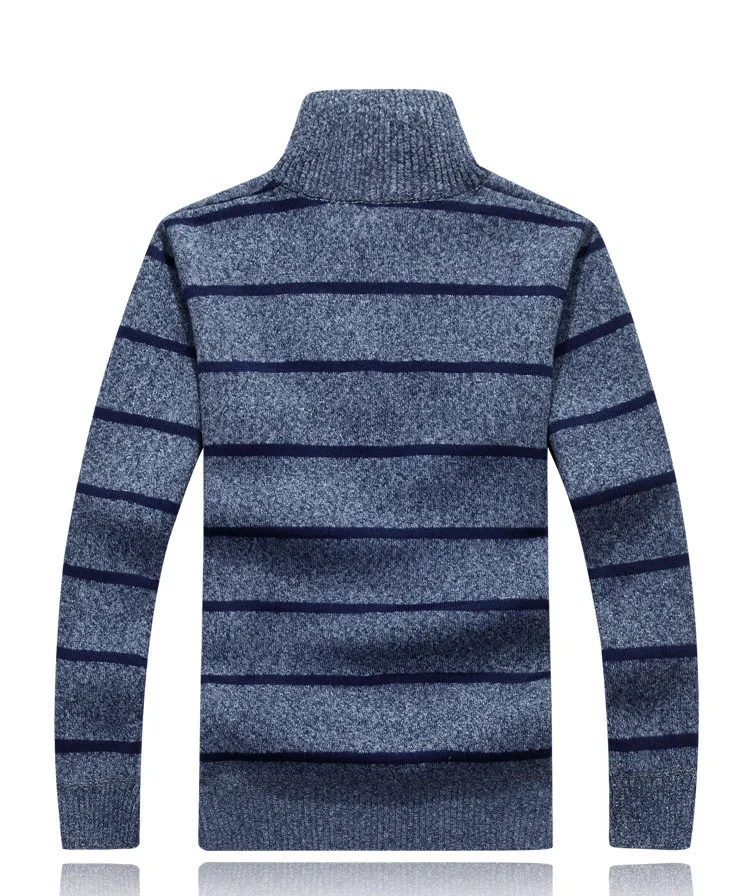 Осенью мужской зима толстые свитера пальто Стенд воротник Для мужчин в полоску свитер пуловеры Тонкий прилегающий вязаный пуловер 3XL