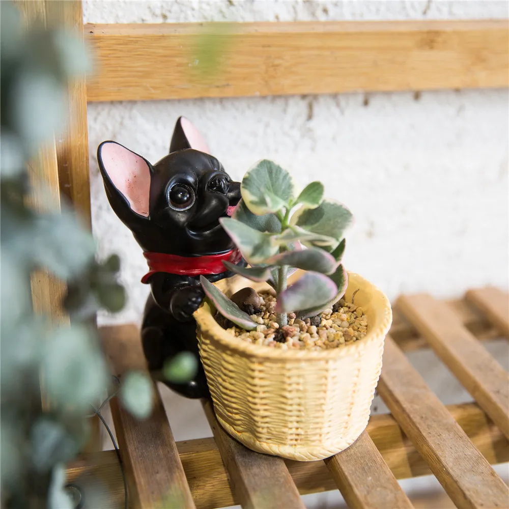 

Decorative Black French Dog Resin Flower Cactus Succulent Pot Planter Bonsai Home Garden Pot Decor