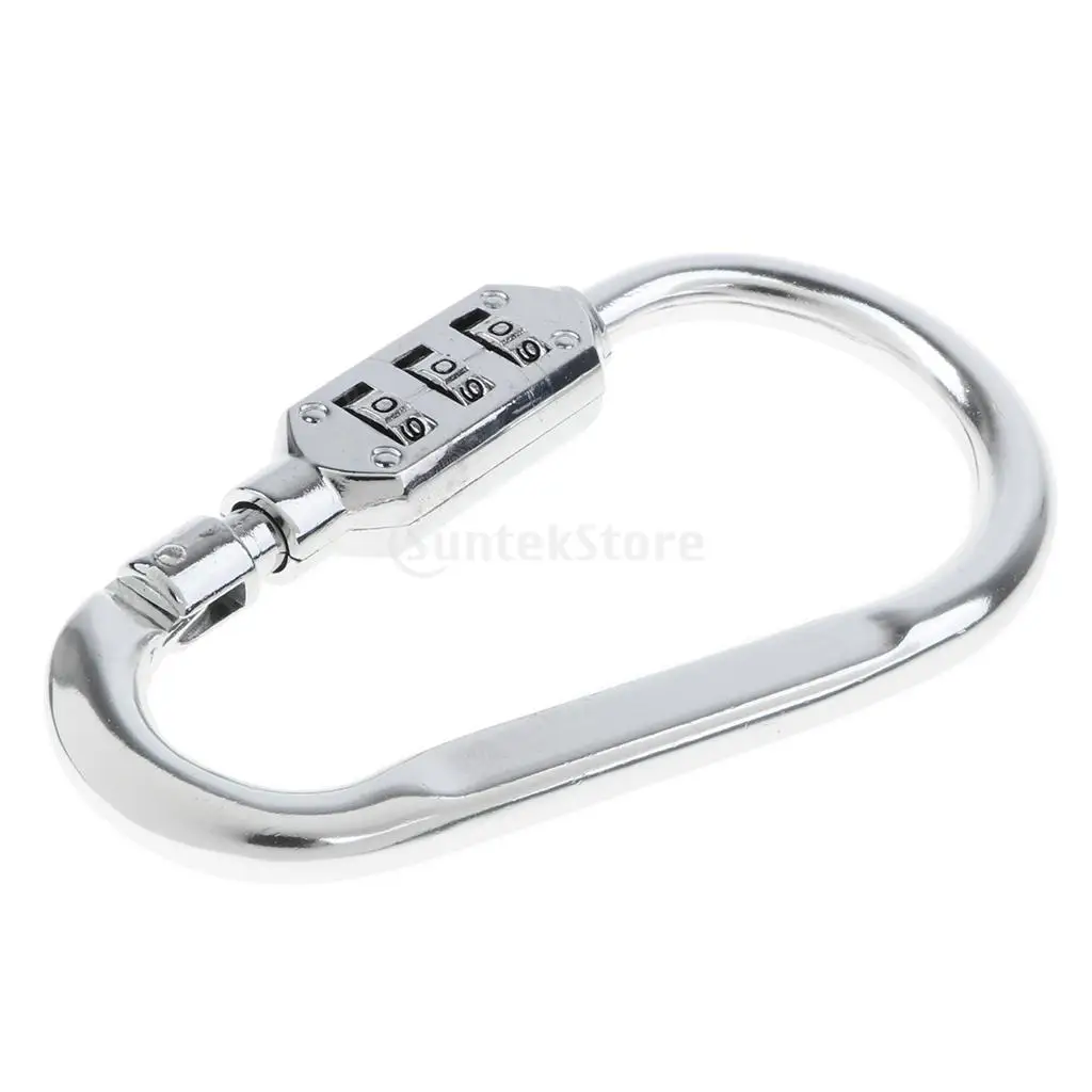 MagiDeal алюминий D кольцо замок карабины зажимы крюк брелок держатель для ключей с 3 цифрами Комбинированный Замок для кемпинга пешего туризма