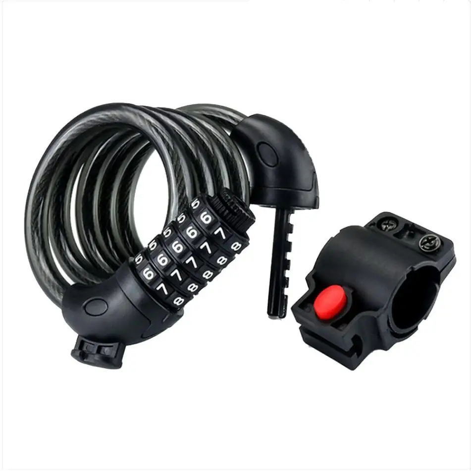Sport Bike Lock Cable Security 4 Digit Resettable Combination Coiling Cable Lock