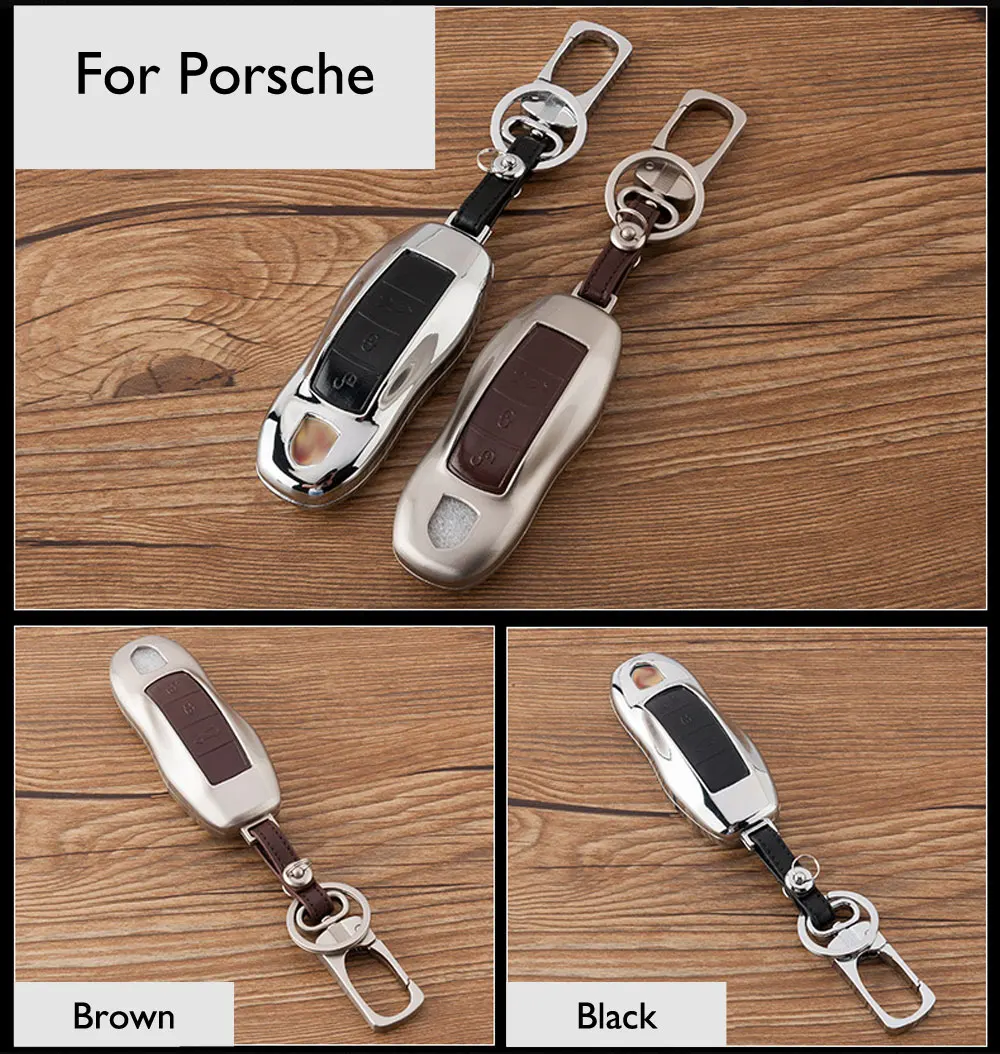 Цинковый сплав+ кожаный чехол для ключей для автомобиля Porsche Cayenne 911 996 Panamera Macan Boxster 986 987 981 брелок для ключей с дистанционным брелоком