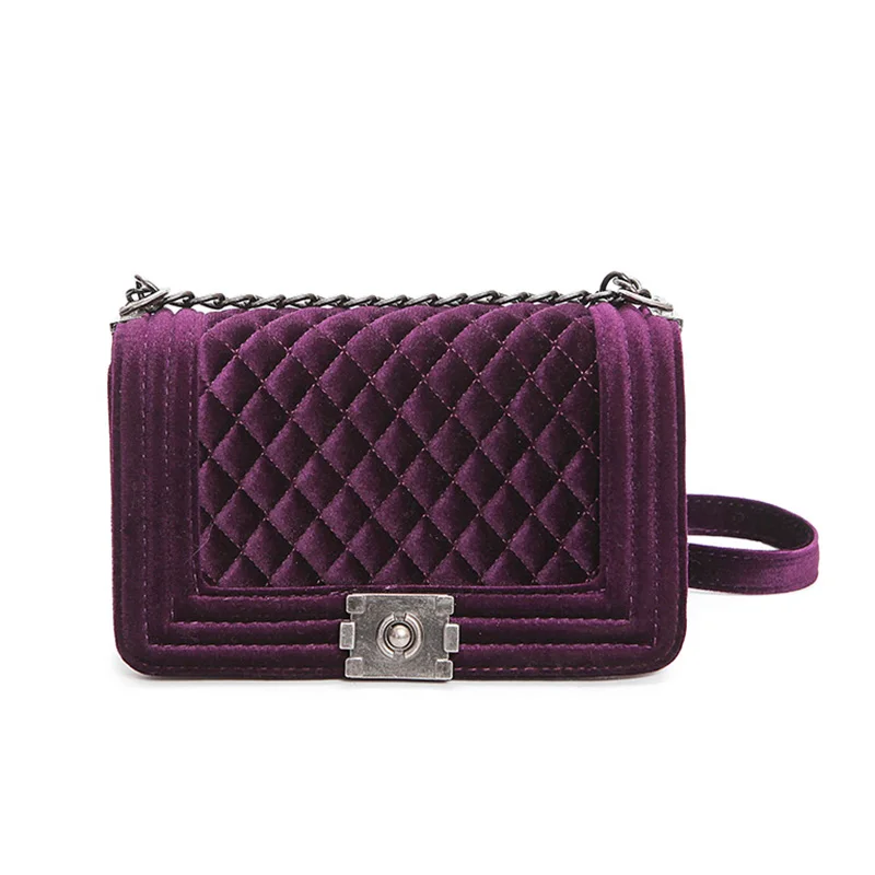 Бренд Golden Finger большая сумка бархатная женская сумка Pochette Sac Femme женская сумка на плечо с цепочкой основная Женская сумка через плечо - Цвет: Purple