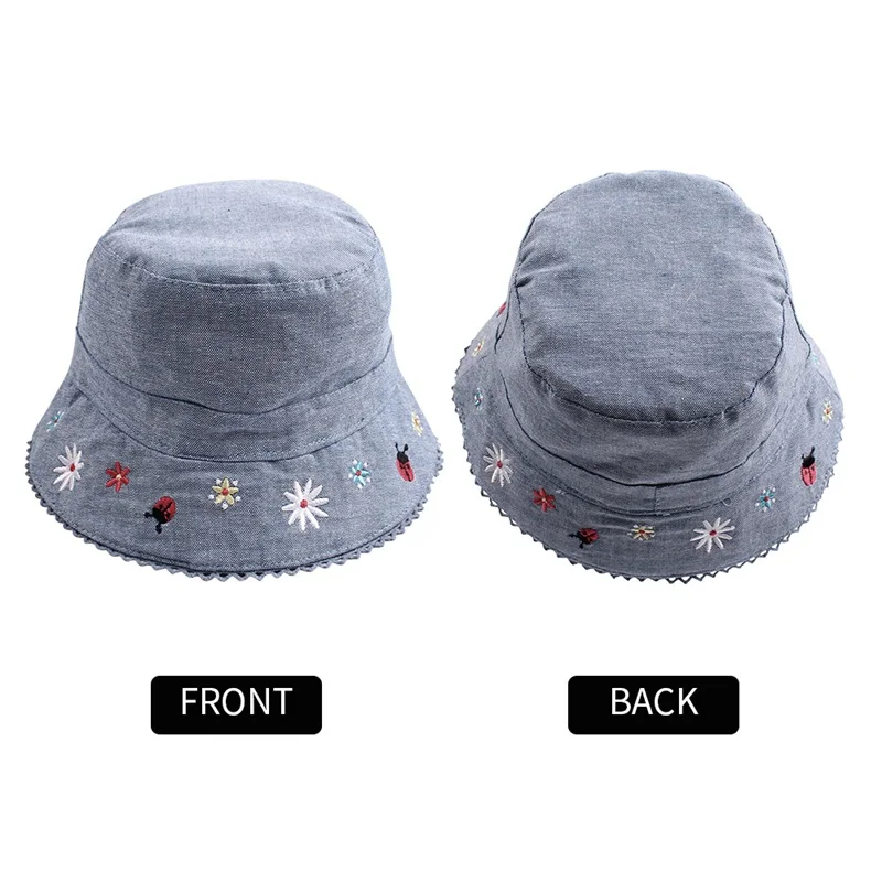 Flower Baby Girls Hat Summer Sun Cap For Girls Fashion Denim Kids Bucket Hat Sun Protect Hat With Strap Baby Girls Clothing 0-4Y (3)