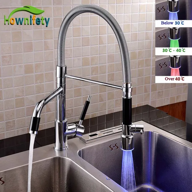 Special Offers Contemporary Chrome Polished LED Change Kitchen Faucet Swiverl Spout Solid Brass Mixer Tap