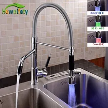 Contemporary Chrome Polished LED Change Kitchen Faucet Swiverl Spout Solid Brass Mixer Tap