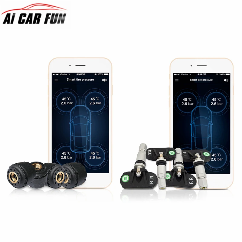 

TP630 TPMS Car Bluetooth TPMS Tire Pressure PSI BAR Temperature Alarm System With 4 Sensors For IOS for Android iPhone